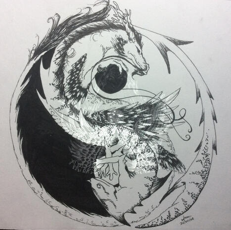 YingYang - feutre fin traditionnel - Inktober